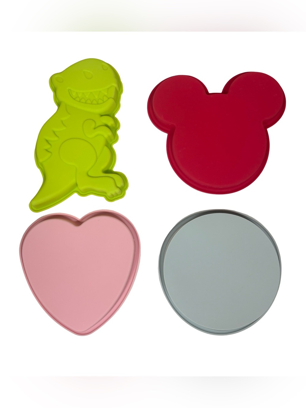 4pc Silicone Baking Mold Lot Dinosaur Mouse Heart Round Cake Pans